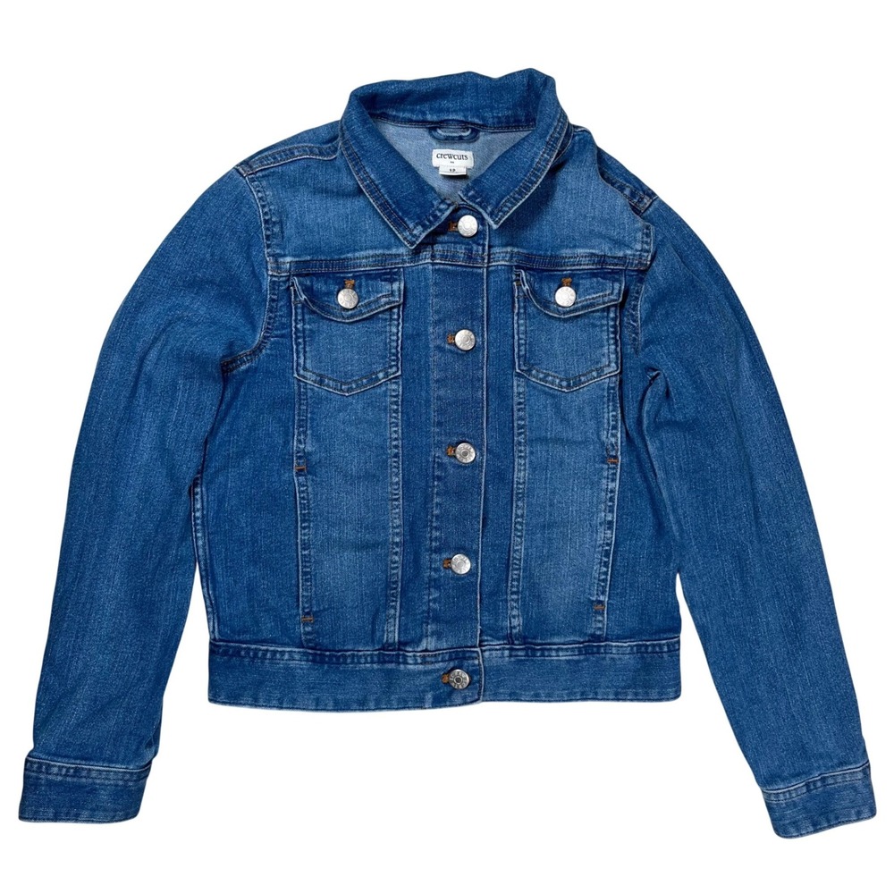 Crewcuts Jean Jacket Kids Size 12 Blue Stretch Medium Wash Denim Preppy Casual
